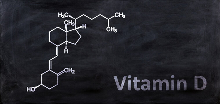 Vitamin D3 molecular structure, chalk drawing on a blackboard