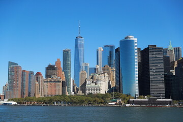 A view of One World Trade Center and lower Manhattan are seen on board the Staten Island Ferry.