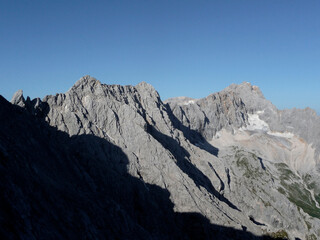 Mountain hiking tour on Jubilaeumsgrat ridge, Bavaria, Germany