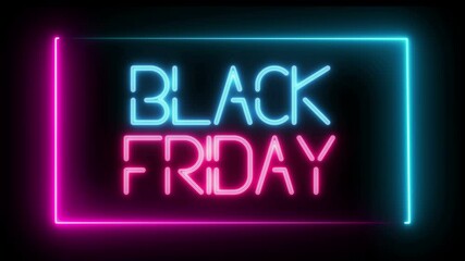 Animated black friday sign. neon effect, Light neon on black background.