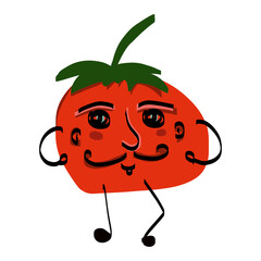 Colourful cartoon character of tomato in doodle style. Vector illustration