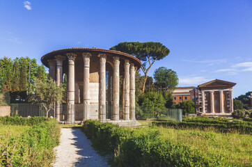 Fototapeta na wymiar Forum Boarium with Temple of Hercules Victor in Rome Italy