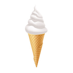 Soft Ice Cream in Waffle Cone. Street Fast Food, Sweet Milky Dessert Creative illustration Isolated on White