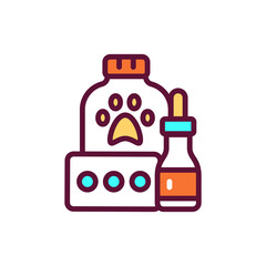 Tablets for treatment of animal diseases color line icon. Pill bottle and blister. Isolated vector element. Outline pictogram for web page, mobile app, promo.