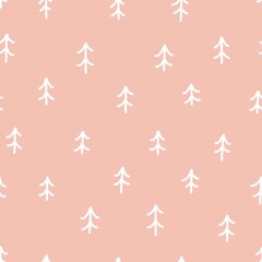 Simple tree scandinavian christmas seamless pattern vector. Cute mimimalist hygge style illustration for seasom holidays with hand drawn pines