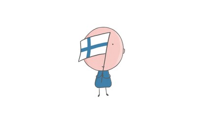 Pencil drawing of a boy holding a flag of Finland