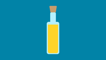 Olive oil bottle and olives on branch in flat design vector illustration isolated on white background. Olive oil icon