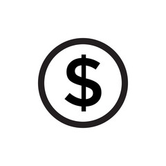 Dollar icon with outline style and black color
