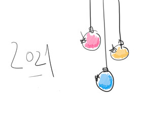 simpre dibujo infantil de bolas de navidad de colores para año nuevo con fondo blanco 2021  cordoba argentina 