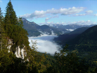 Fototapeta na wymiar Via ferrata at high mountain lake Seebensee, Tajakopf mountain, Tyrol, Austria