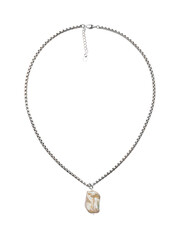 Luxury elegant silver necklace with baroque pearl pendant isolated on white background