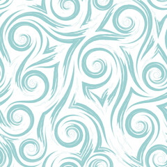 Turquoise smooth lines corners and spirals isolated on white background vector seamless pattern.Abstract geometric texture wave water splashes