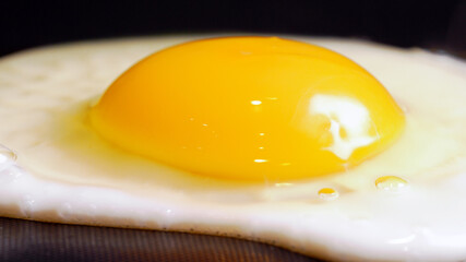 Close-up of Fried egg in a frying pan.