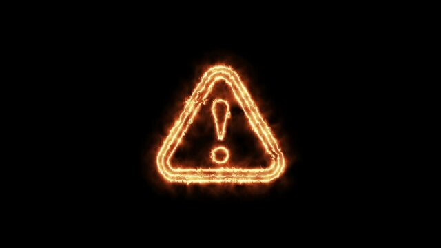warning - fire sign. 4K video.fire effect, black background