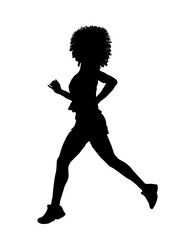 Isolated Silhouette woman, black woman, afro hair, sport, jogging