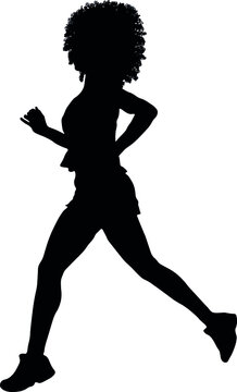 Isolated Silhouette woman, black woman, afro hair, sport, jogging