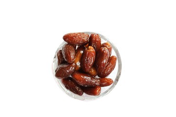 Dried dates isolated on white background. Symbolizing Ramadan after fasting