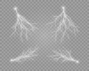 Set of Lightnings. Symbol of natural strength or magic, abstract, electricity and explosion. Power, energy charge, Thunder Shock. The effect of zippers and lighting, thunderstorm and lightning.