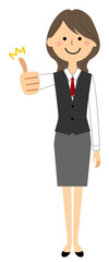 サムズアップする制服姿の女性 