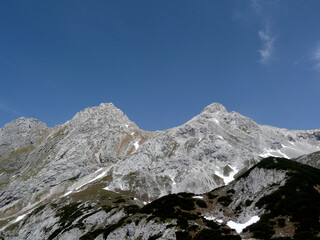 Via ferrata at high mountain lake Seebensee, Zugspitze mountain, Tyrol, Austria