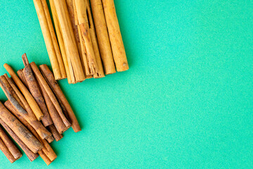cinnamon and cassia sticks flavoring natural spices on the table serving healthy seasoningng iredient top view copy space for text food background  