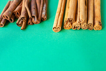 cinnamon and cassia sticks flavoring natural spices on the table serving healthy seasoningng iredient top view copy space for text food background  