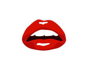 Collection of red lips. Vector illustration of a woman's sexy lips expressing different emotions such as smile, kiss, half-open mouth, lip biting, lip licking, tongue out. Isolated on white.