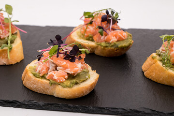tasty italian bruschetta with baguette