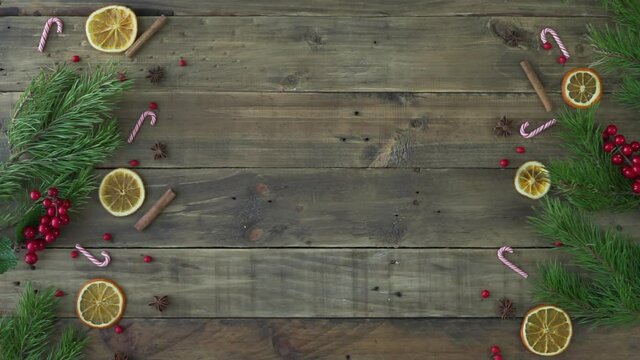 Placement of Three Kings' on wooden table with Christmas decoration. Roscon Reyes.