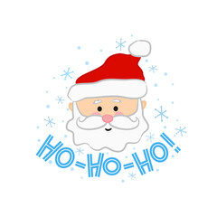 Santa Claus and phrase ho-ho-ho. Cheerful logo cute Christmass. Emblem for New Year holiday design isolated on white background. Christmas vector illustration