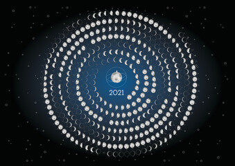 Moon Calendar 2021 Rounded Northern Hemisphere Blue
