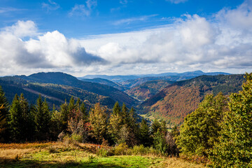 Fototapeta na wymiar Mountains on a clear autumn day under a blue sky