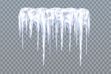 Set of snowy elements,icicles and caps on winter background.