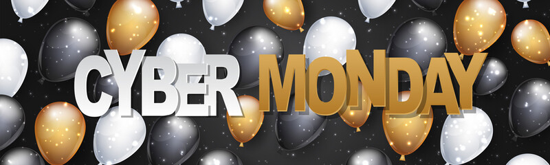 Cyber Monday Big Sale design concept. Background with shiny realistic balloons. Vector illustration.