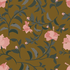 illustration with flowers in a brown background.
