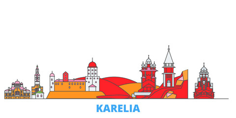 Russia, Karelia cityscape line vector. Travel flat city landmark, oultine illustration, line world icons - obrazy, fototapety, plakaty