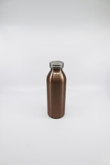 an aluminum thermos bottle for warm tea.