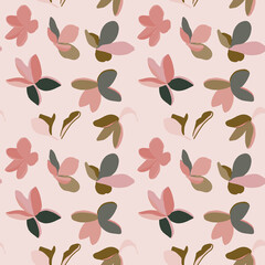 Vector seamless pattern with flowers in a pink background.