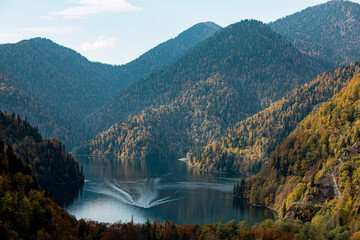 Lake in the mountains in late autumn