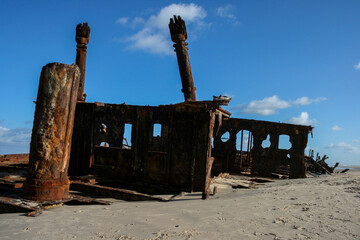 Shipwreck on the western beach of Fraser Island, Queensland, Australia