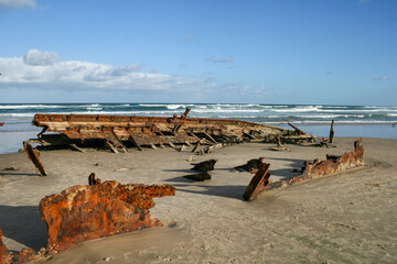Shipwreck on the western beach of Fraser Island, Queensland, Australia