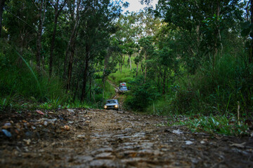 Two 4x4 trying Creb Track in North Queensland, Daintree Rainforest, Cape Tribulation, Australia