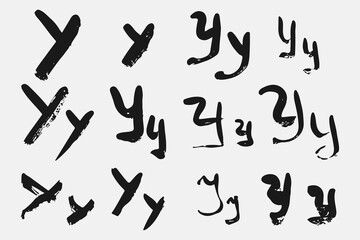 Fototapeta na wymiar Letter Y written by hand. Black letter Y written in grunge calligraphy. Different versions of the font are hand-drawn in a careless style. Vector eps illustration.