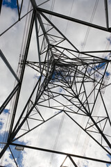 Interior corner of industrial electrical transmission pylon.