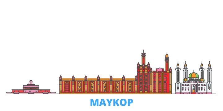 Russia, Maykop cityscape line vector. Travel flat city landmark, oultine illustration, line world icons