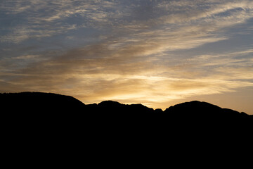 Panoramic view of the mountain landscape at sunset. Mountains, Turkey, Antalya