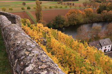 Blick auf die Herbstlichen Weinberge von Dietkirchen, einem Stadtteil von Limburg an der Lahn