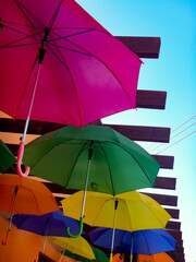 Fototapeta na wymiar Umbrellas and colors, october of 2020, São Roque, Brazil