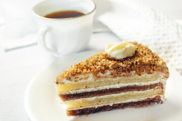 Cake sliced in piece on white plate on white background for celebrate X'mas season or Valentines day. Or for bakery online delivery.