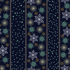 Snowflakes seamless pattern for Christmas packaging, textiles,  snow illustration. Arranged in stripes